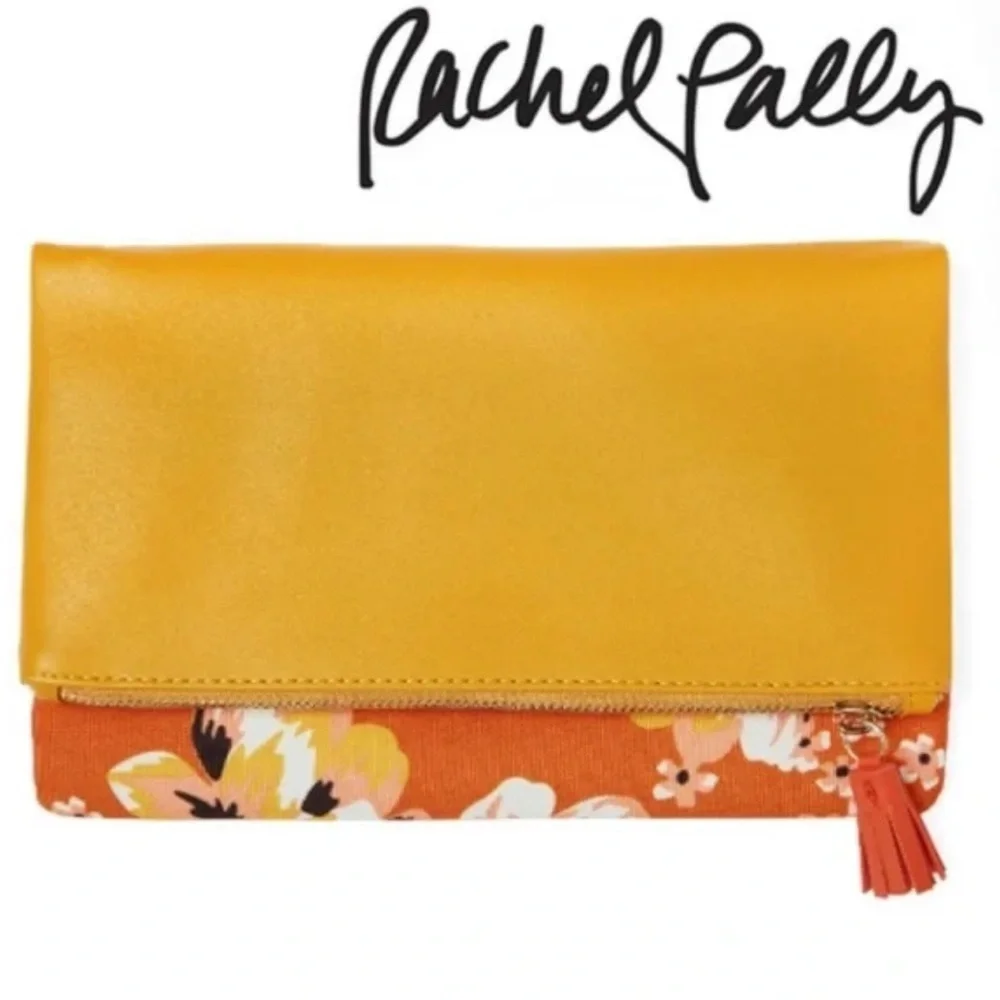 Rachel Pally Floral Zip Clutch Orange Canvas Tassel Travel Casual